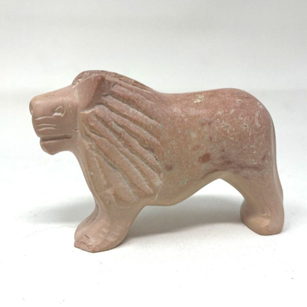 Stone Carved Lion Figurine Hand Carved Animal Sculpture Tribal Style Decor